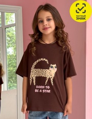 Футболка - 120022C-13 Футболка для девочки (Коричневый) Футболка - 120022C-13 Футболка для девочки (Коричневый)